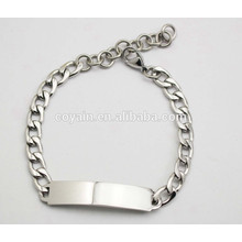 Laser and engrave available steel silver chain bangle bracelet ID bracelet